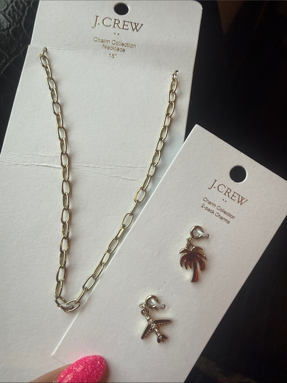 J. Crew Gold Link Necklace with Palm Tree & Airplane Charms